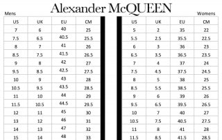 alexander mcqueen size chart shoes; bảng size giày alexander mcqueen