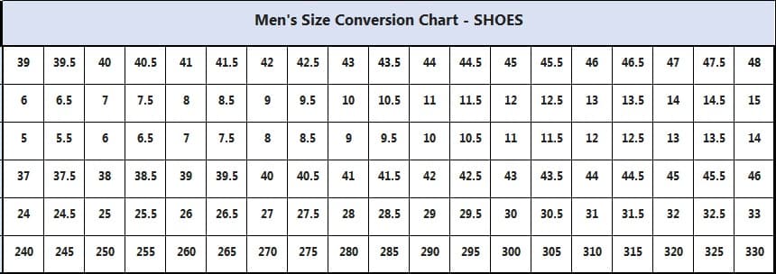 bảng size giày chuẩn quốc tế và việt nam cho các sneakerhead