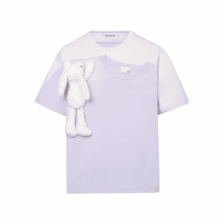áo 13de marzo fake-2-piece plush bear baby lavender t-shirt 13dm-fppbbl