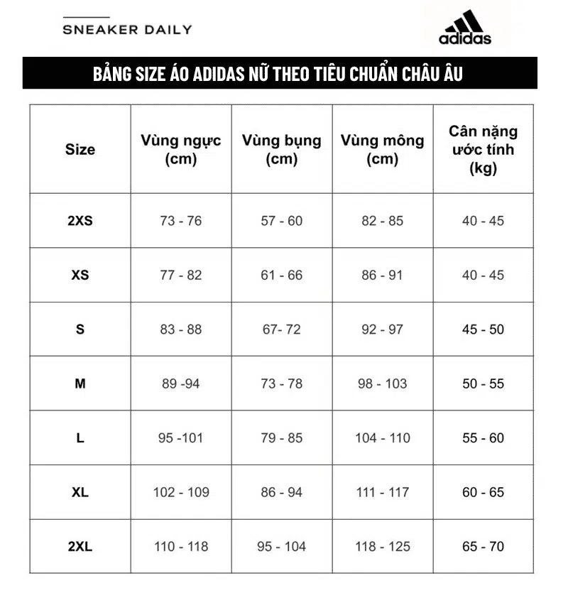 Bảng size áo adidas theo cân nặng chuẩn·xác nhất đúng tiêu chuẩn Châu Âu