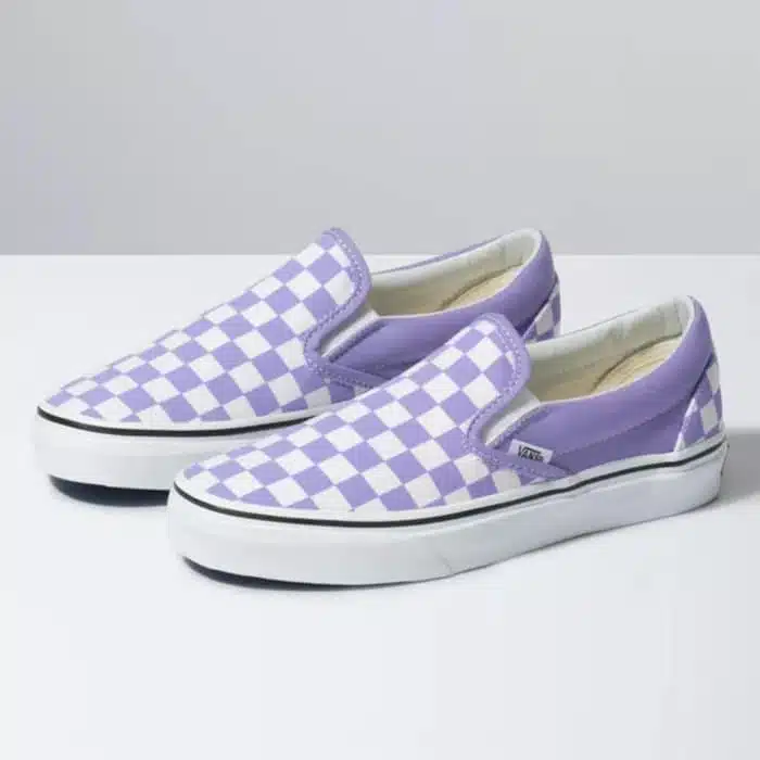 vans mule checkerboard tím