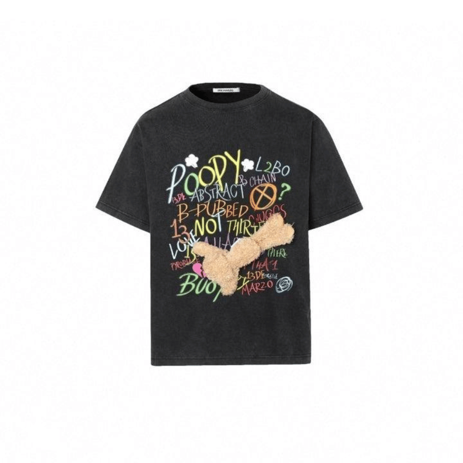  o 13De Marzo Street Graffiti Slang Bear Washed Black T shirt 13DM