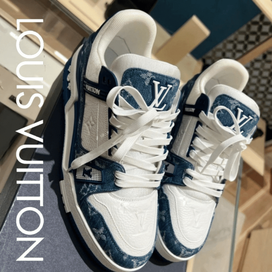 Giày Louis Vuitton LV Trainer Monogram Denim White Blue Giá Cực Sốc