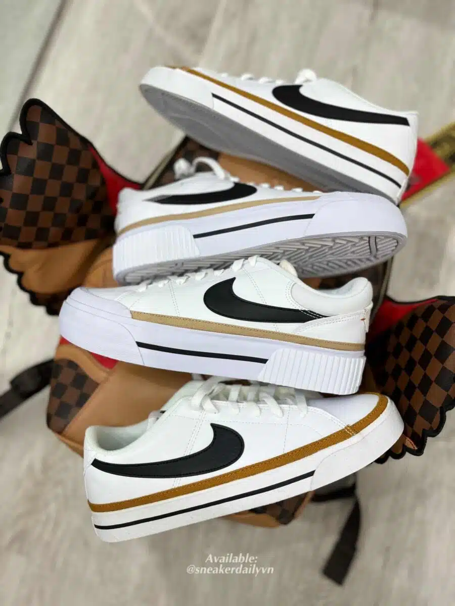 giày nike court legacy lift low 'white black brown' dm7590-100