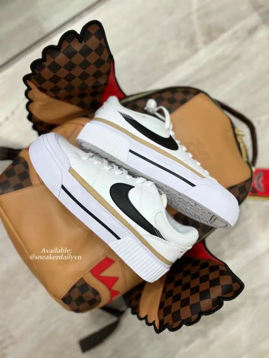 giày nike court legacy lift low 'white black brown' dm7590-100