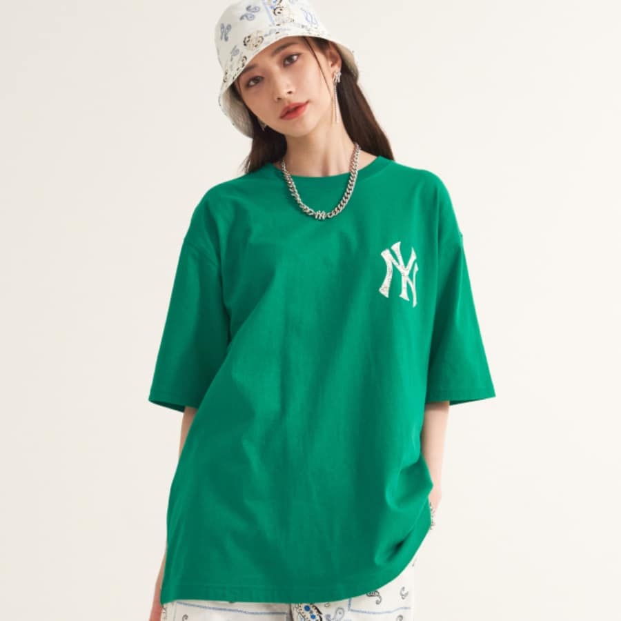 áo thun mlb paisley megalogo "new york yankees" green 3ats53023-50gns