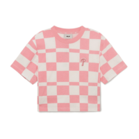 áo mlb women checkerboard allover crop t-shirts philadelpia phillies "pink" 3ftso0333-10pkl