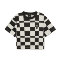 women checkerboard allover crop t-shirts boston red sox "black" 3ftso0333-43bks