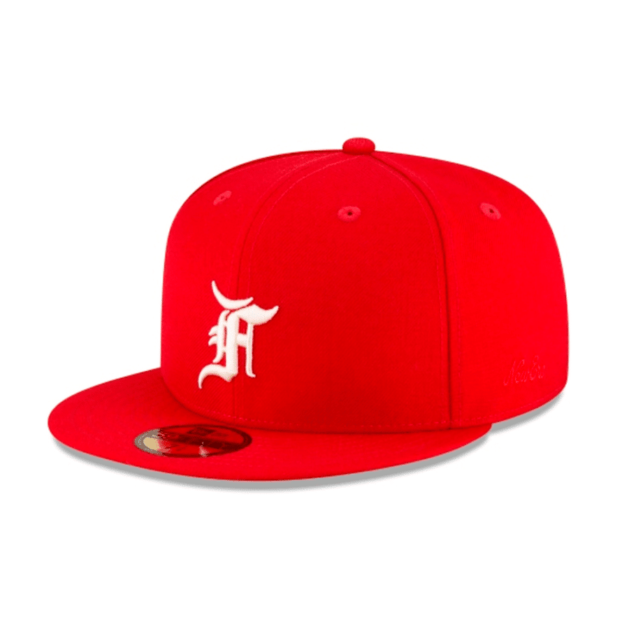 mũ fear of god essentials new era fitted cap – red ofcrsbmaster