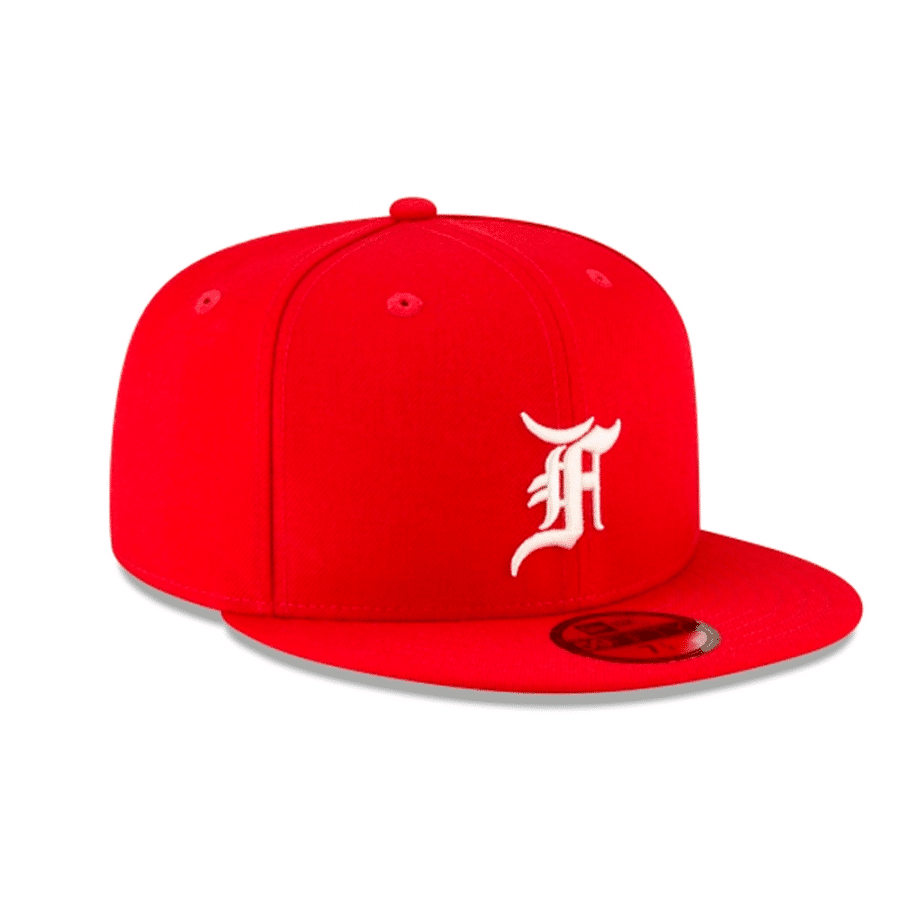 mũ fear of god essentials new era fitted cap – red ofcrsbmaster
