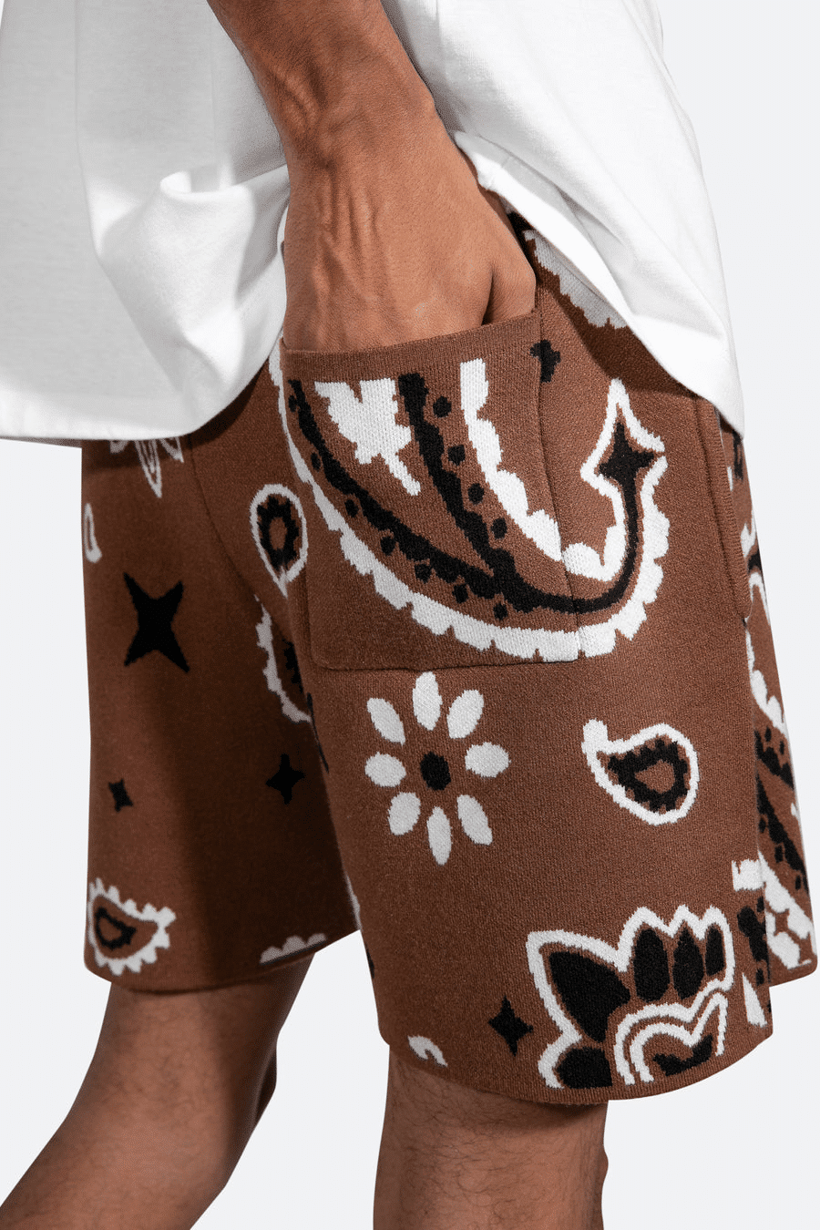 paisley knit shorts brown