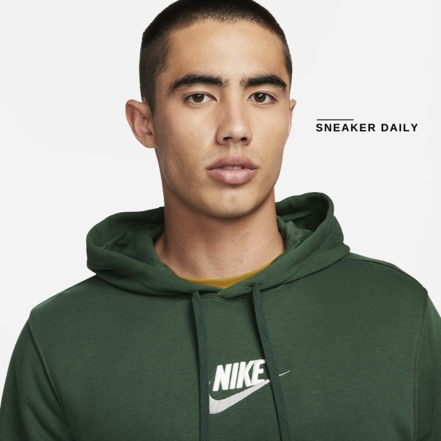 áo nike club men’s french terry hoodie 'fir green' fb7789-323
