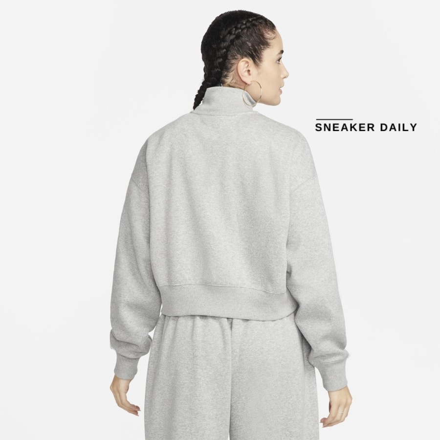 áo nike sportswear phoenix fleece women's ultra-loose semi-zip short sweatshirt 'dark hemp gray' dq5768-063