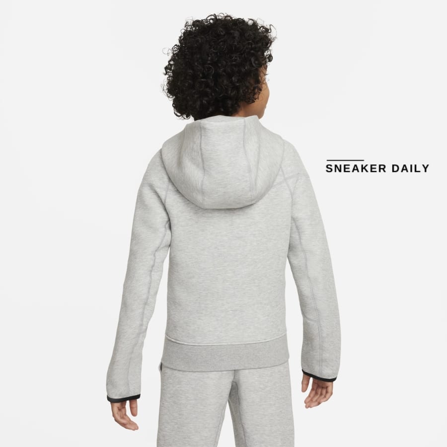 áo nike sportswear tech fleece big boy full zipper hoodie 'dark hemp gray' fd3285-063