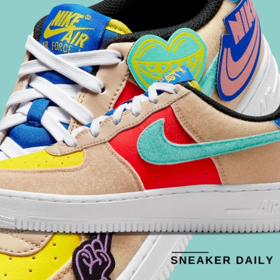 giày (gs) nike air force 1 low 'multi-color velcro' fn7818-100