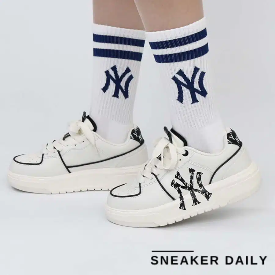 giày mlb chunky liner yankees monogram 'white black' 3asxclr3n-50whs