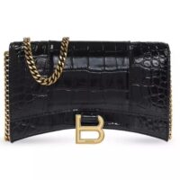 ví balenciaga hourglass shiny crocodile embossed chain wallet for women in black c038faca414f12gs