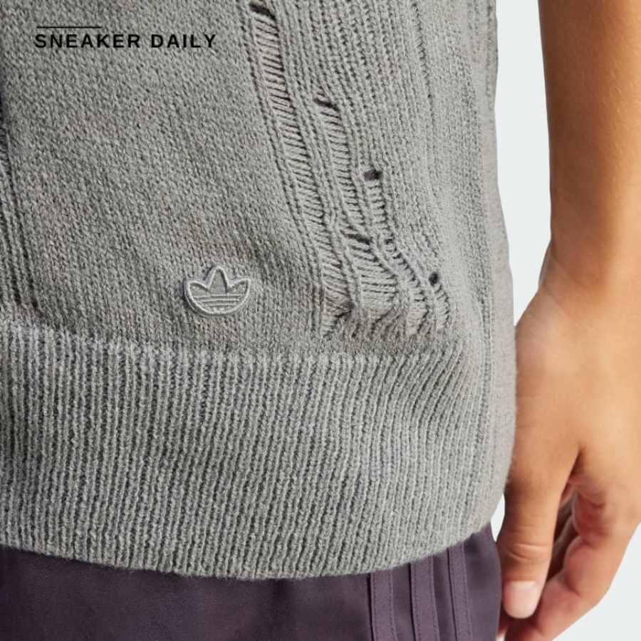 áo adidas distressed knit vest 'grey' iw0262