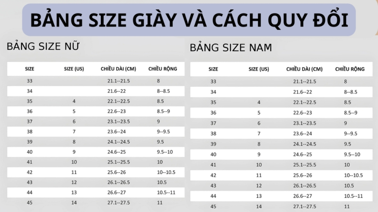 bảng size giày và cách quy đổi