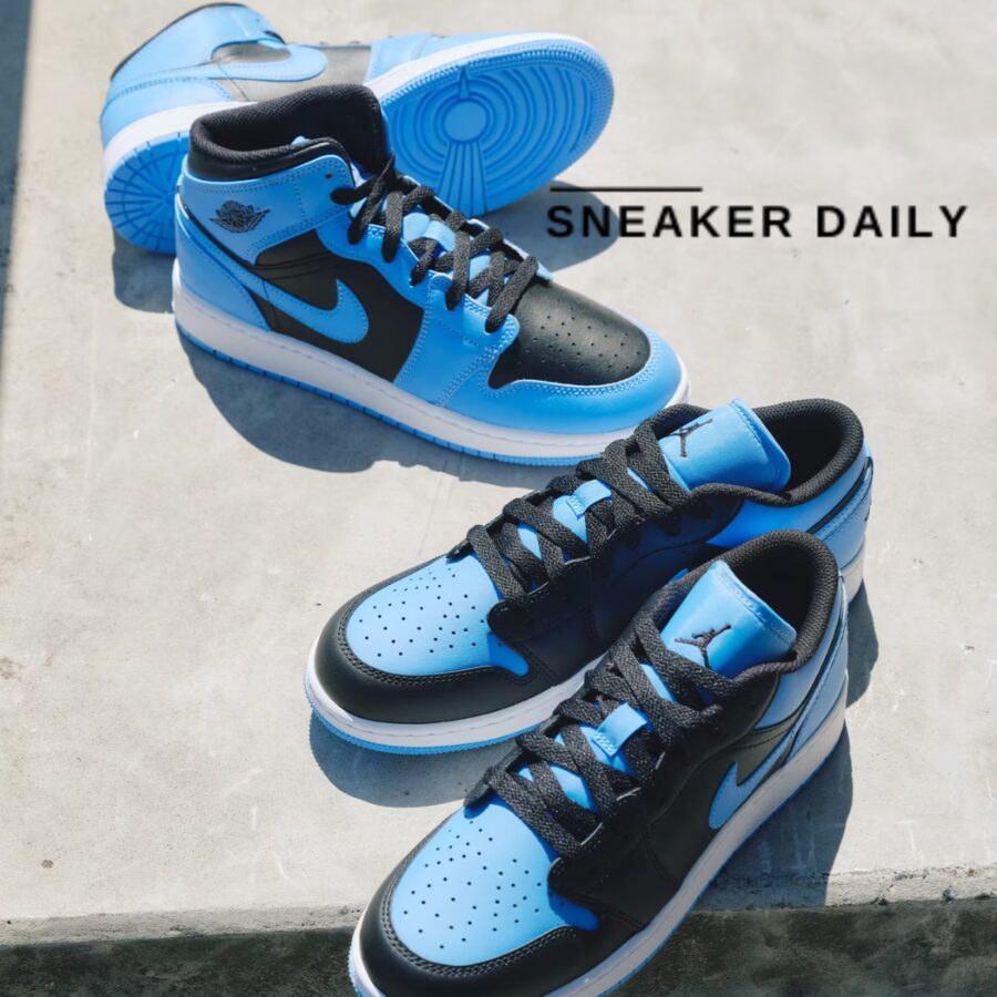 giày air jordan 1 low 'black university blue' (gs) 553560-041