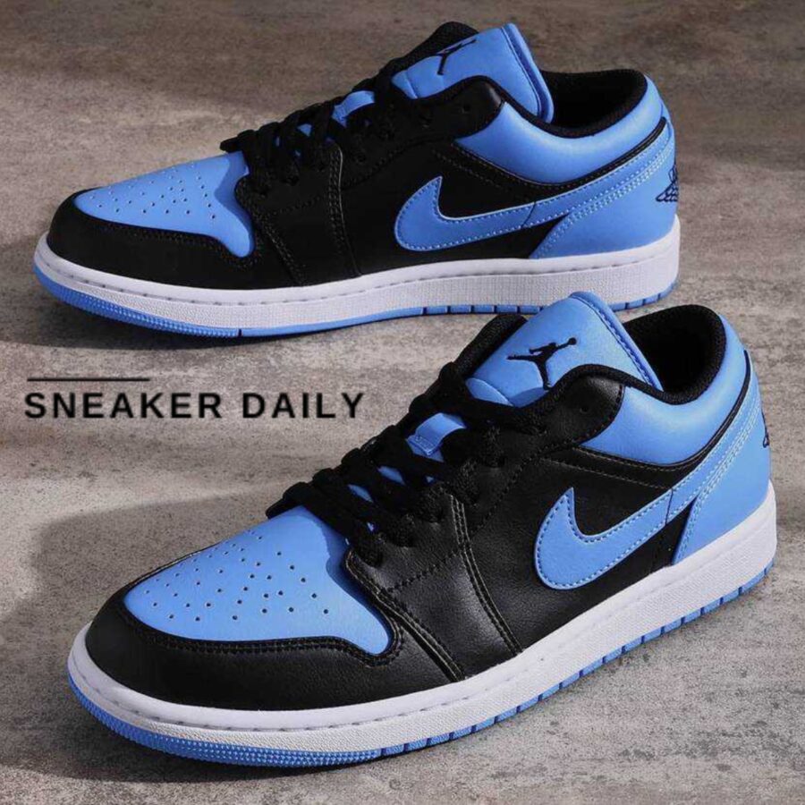 giày air jordan 1 low 'black university blue' (gs) 553560-041