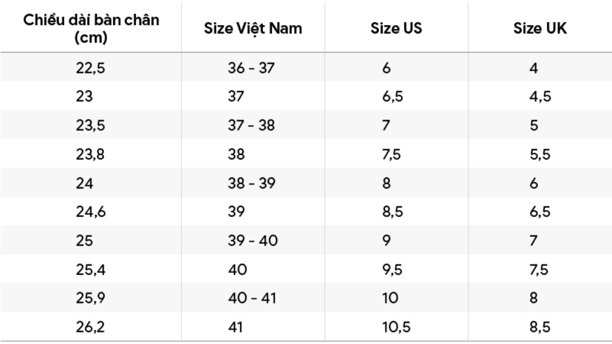 chân 24.5cm đi giày size bao nhiêu 1