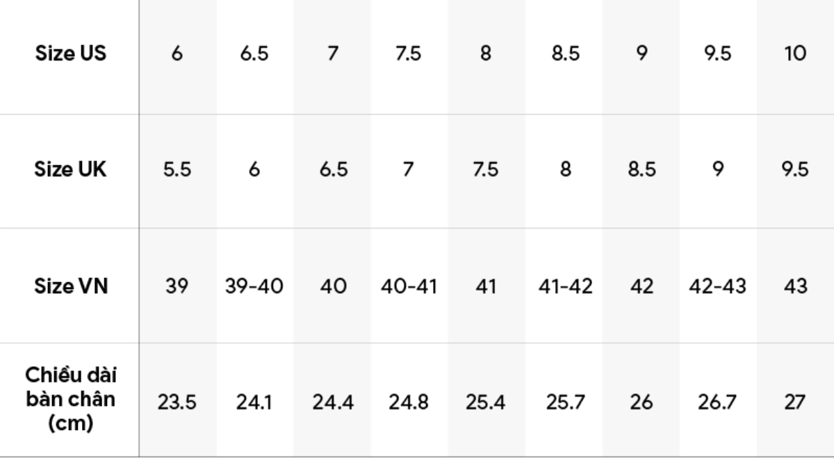 chân 24.5cm đi giày size bao nhiêu 2