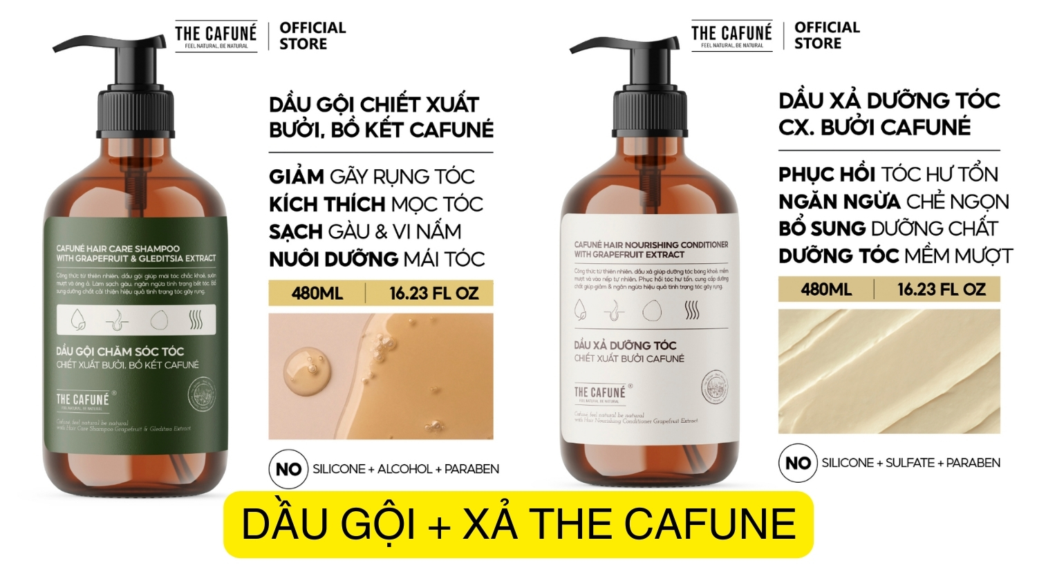 dầu gội + xả the cafune