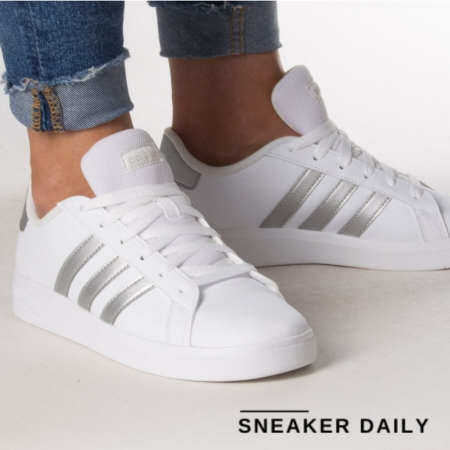 giày adidas grand court 2.0 lifestyle tennis shoes 'white matte silver' (gs) gw6506