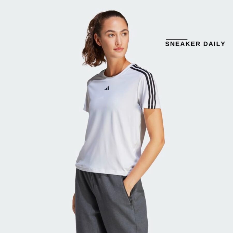 áo adidas aeroready train essentials 3-stripes tee - white ic5040