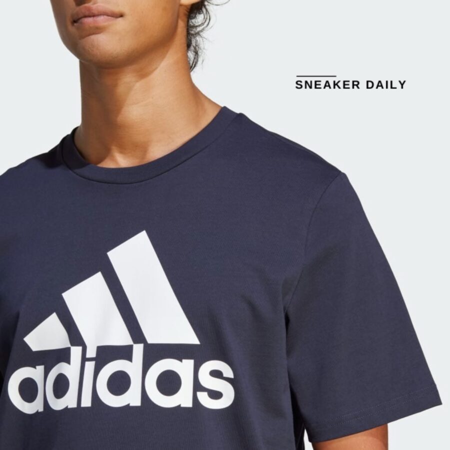 áo adidas essentials single jersey big logo tee - blue ic9348