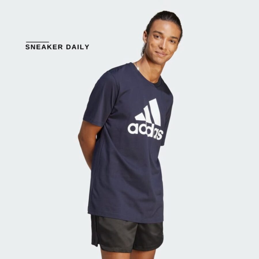 áo adidas essentials single jersey big logo tee - blue ic9348