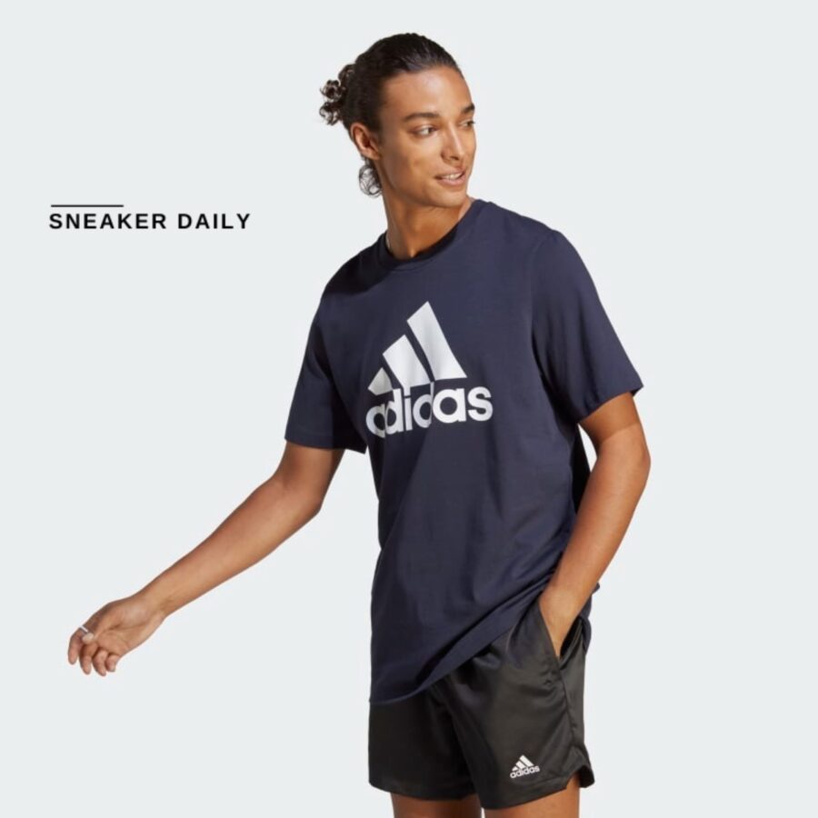 áo adidas essentials single jersey big logo tee - blue ic9348