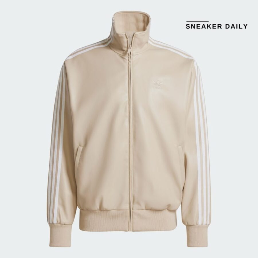 áo adidas faux leather adicolor 3-stripes loose firebird tracksuit jacket - beige iz4036