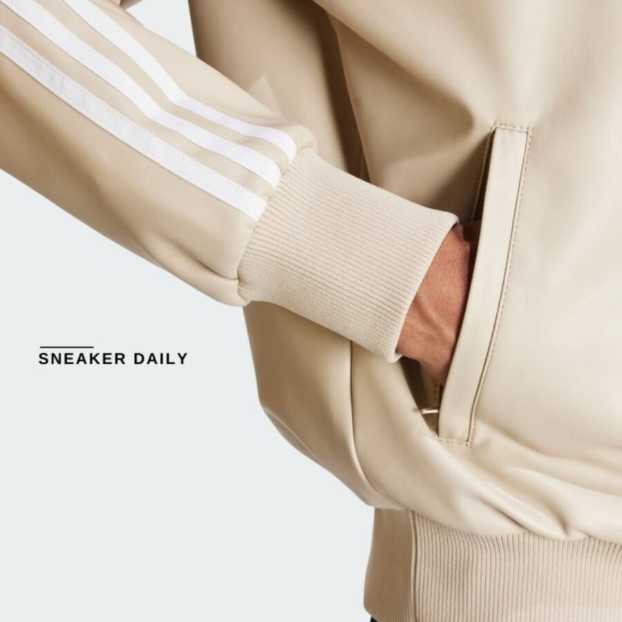 áo adidas faux leather adicolor 3-stripes loose firebird tracksuit jacket - beige iz4036