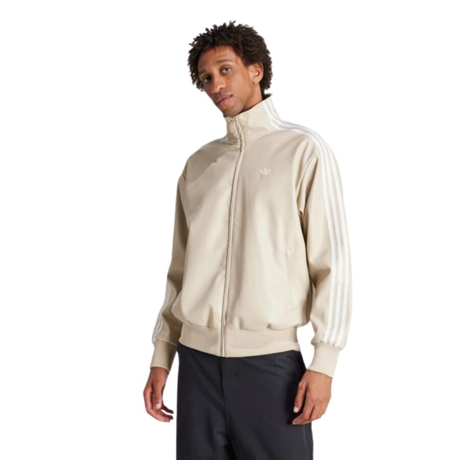 áo adidas faux leather adicolor 3-stripes loose firebird tracksuit jacket - beige iz4036