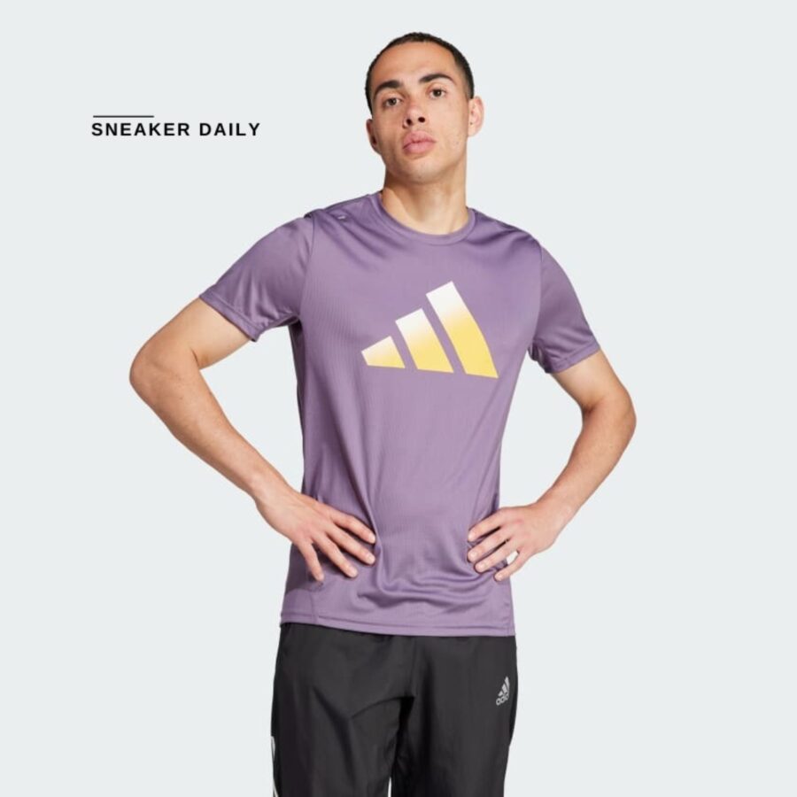 áo adidas run icons 3 bar logo tee - shadow violet ij9416