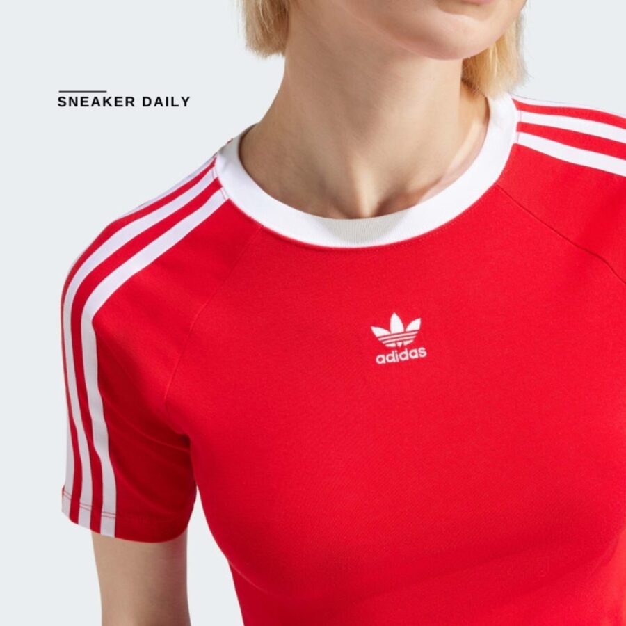 áo adidas women's lifestyle 3-stripes baby tee - red ip0665