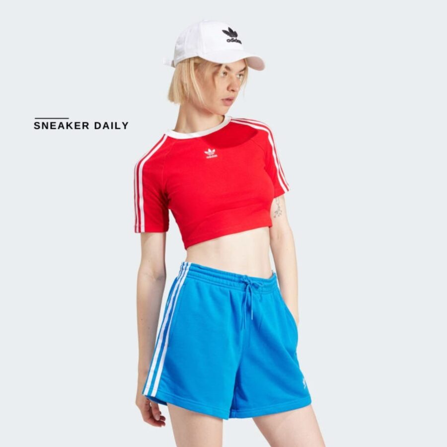 áo adidas women's lifestyle 3-stripes baby tee - red ip0665