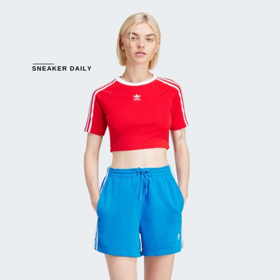 áo adidas women's lifestyle 3-stripes baby tee - red ip0665