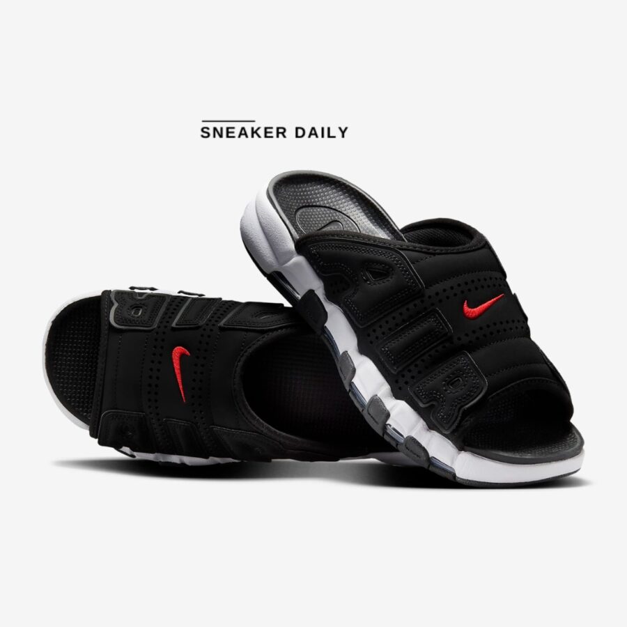 dép nike air more uptempo slide 'black white red' fj2707-001