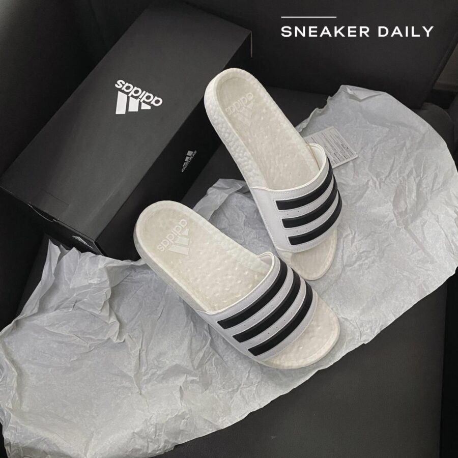 dép adidas adilette boost slides 'white black stripes' fy8155