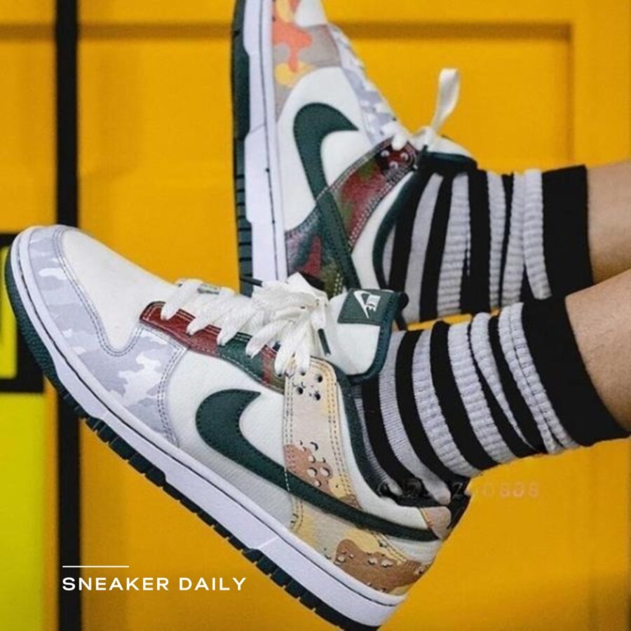 giày (gs) nike dunk low se 'sail multi-camo' db1909-100