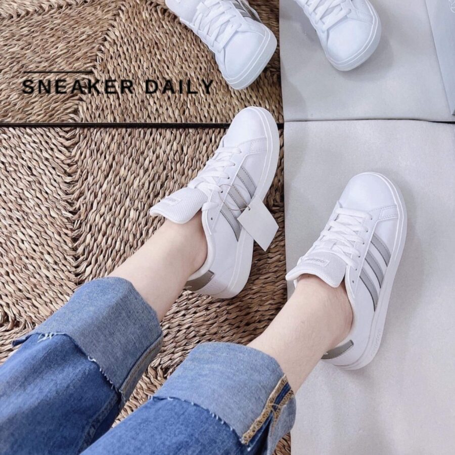 giày adidas grand court 2.0 lifestyle tennis shoes 'white matte silver' (gs) gw6506