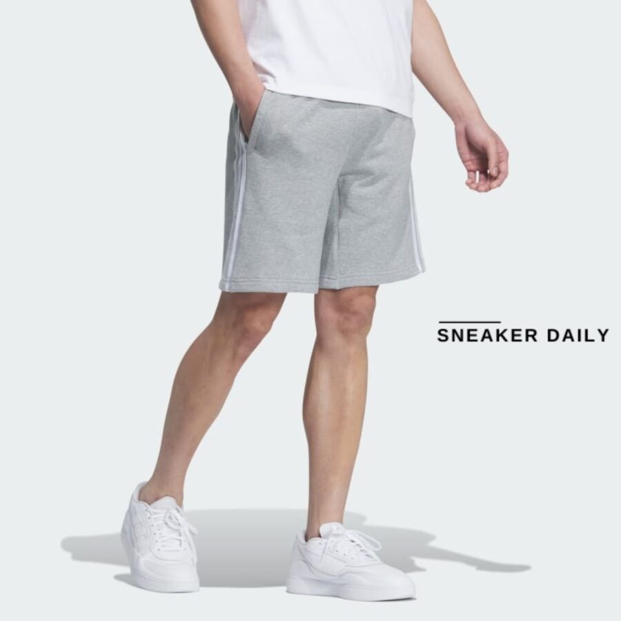 quần adidas essentials plus loose fit 3-stripes french terry shorts - grey jf3953