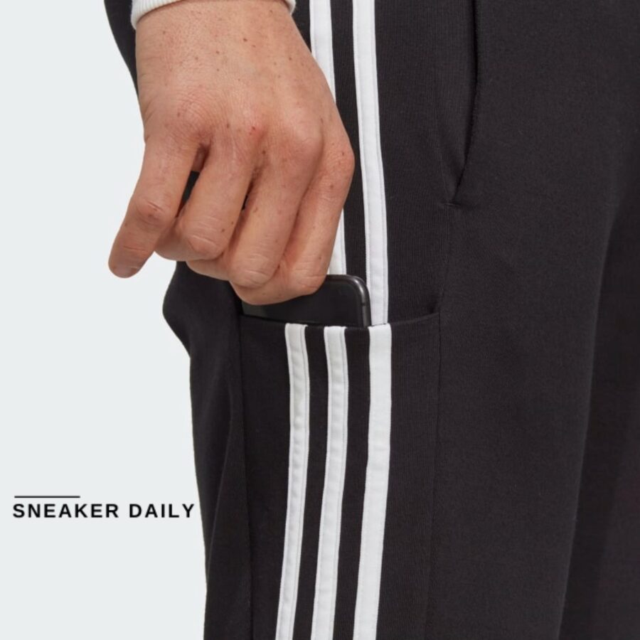 quần adidas essentials single jersey tapered open hem 3-stripes pants ic0044