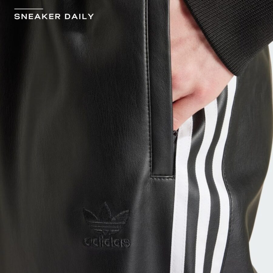 quần adidas faux leather adicolor 3-stripes loose firebird tracksuit pants - black iz4038