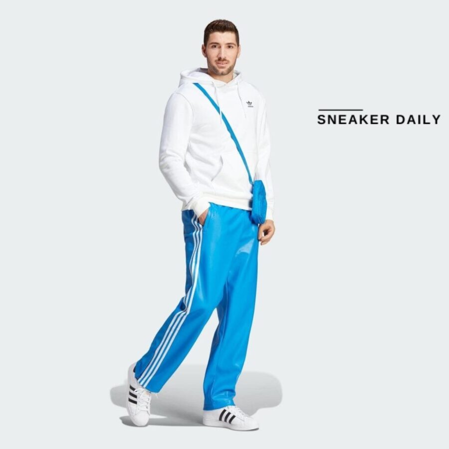 quần adidas faux leather adicolor 3-stripes loose firebird tracksuit pants - blue iz4040