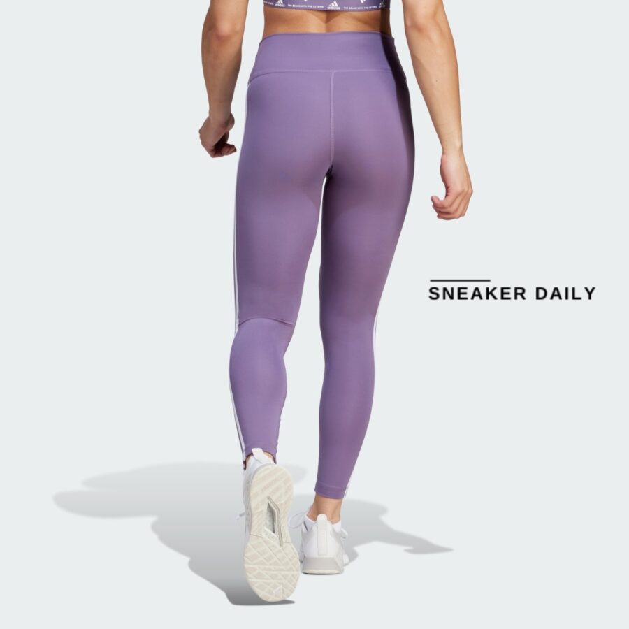 quần adidas train essentials 3-stripes high-waisted 7/8 leggings - purple hy4164