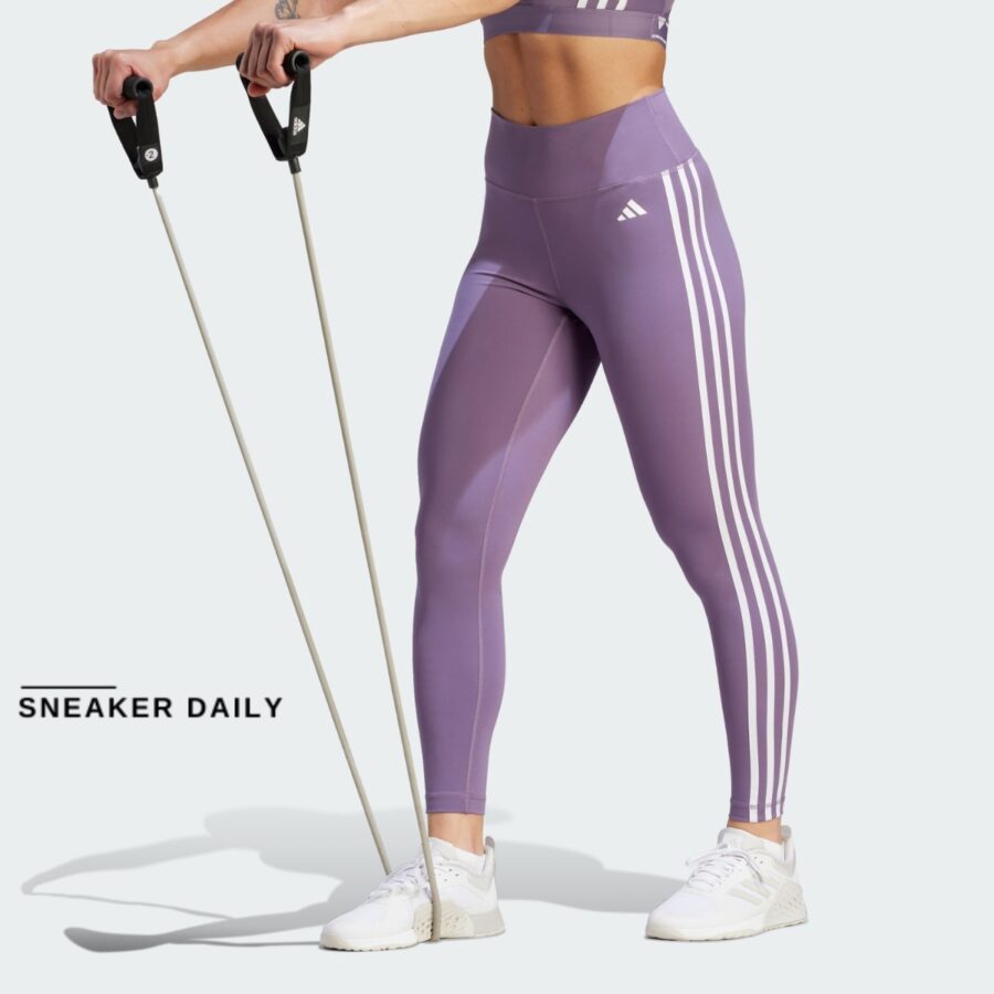 quần adidas train essentials 3-stripes high-waisted 7/8 leggings - purple hy4164